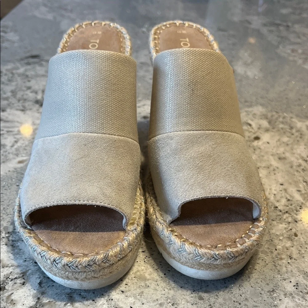 TOMS Beige Suede Wedge Espadrilles Size 11